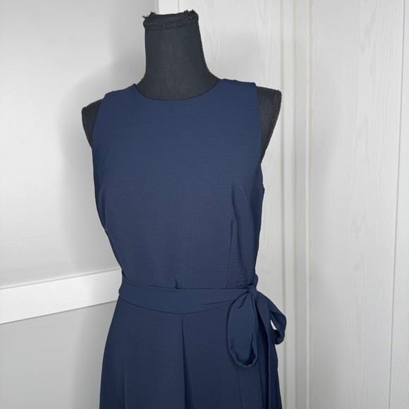 Anne Klein Midi Dress Womens 4 Navy Blue Sleeveless Belted Asymmetrical - Picture 2 of 9